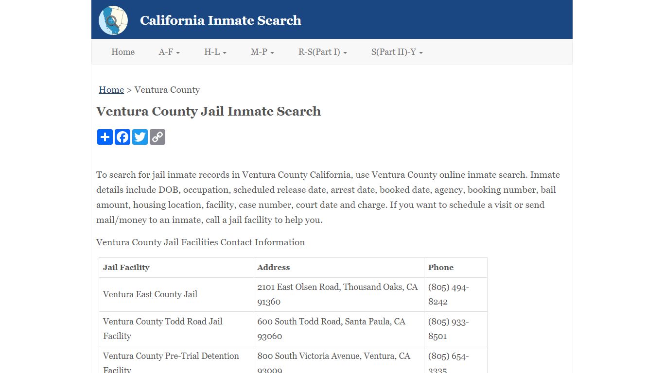 Ventura County Jail Inmate Search